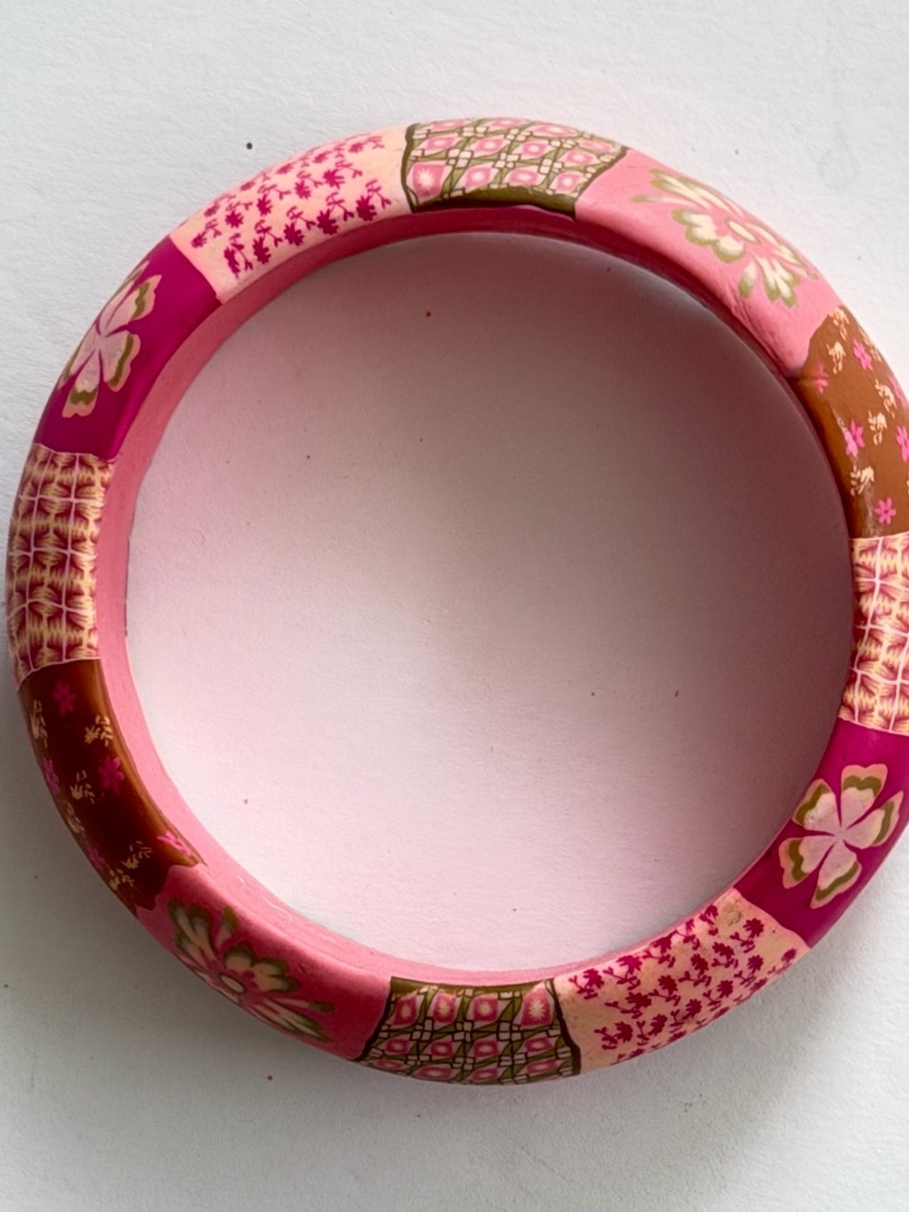 Pink Floral Patchwork Resin Bangle Bracelet